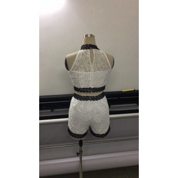 White Lace Crop Top And Shorts Set Sexy Hollow Out Lace Top Women Leisure Suit Set Shorts 2 Piece